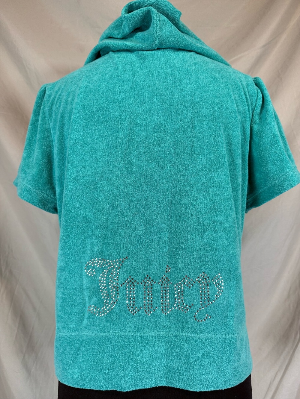 Juicy Couture Terry Cloth Short Sleeve Hoodie - Coastal Teal - Medium
